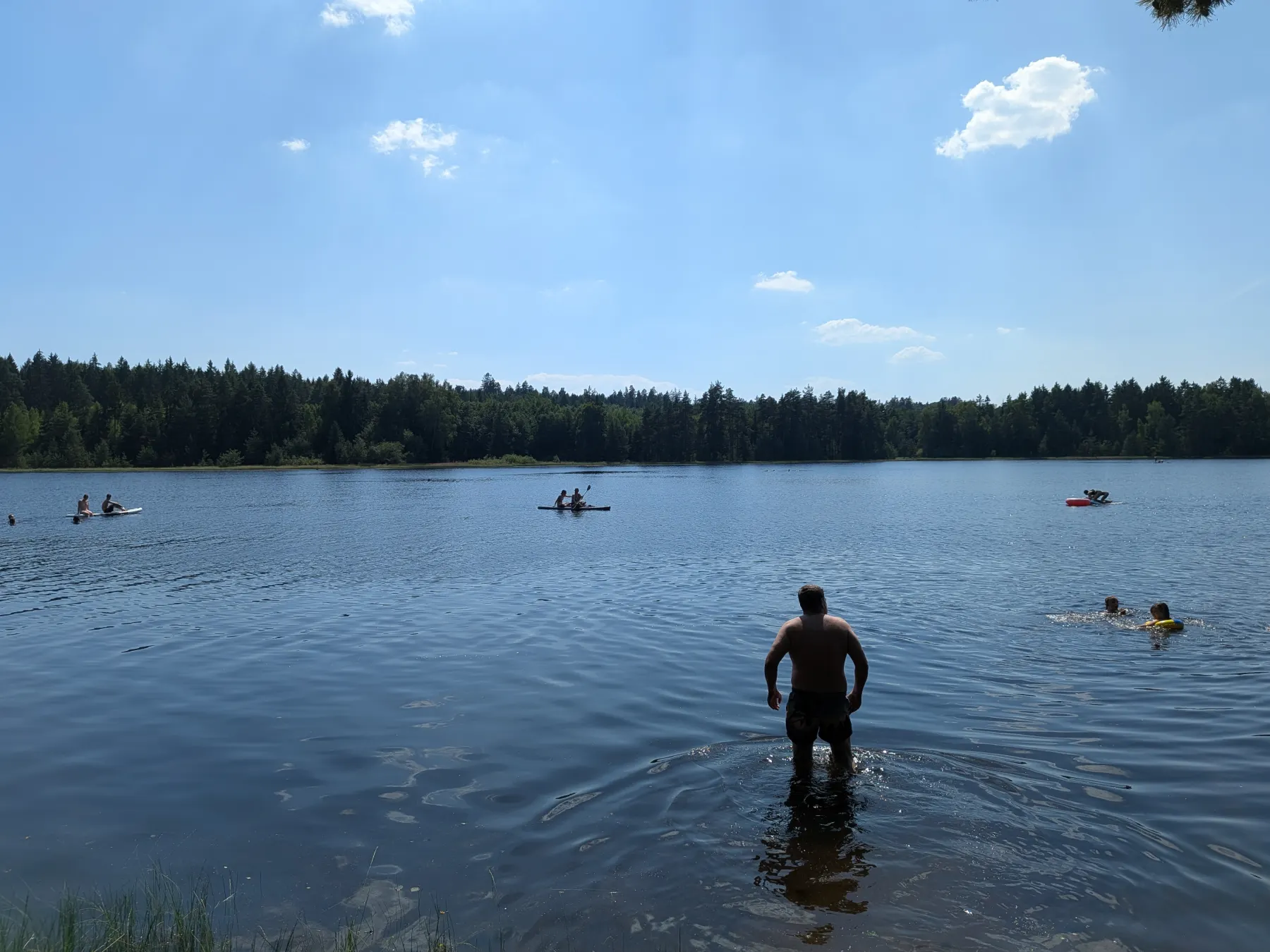 Weiter Wasserblick über den Plößberger Weiher im Sommer